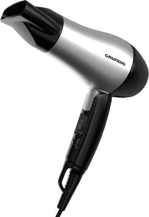 Компактний дорожній фен Grundig HD 2200 Sport & Reise, 1200 Вт, 2 режими температури та швидкості, складана ручка, сріблясто-чорний