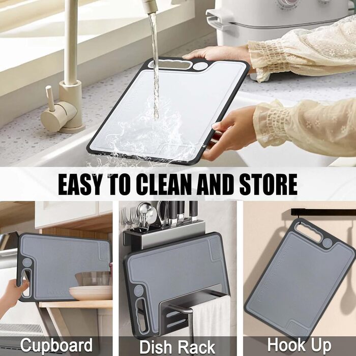 Cutting Board Set, Plastic Cutting Boards with Juice Grooves and Non-Slip Feet, Easy-Grip Handles, BPA-Free, Non-Porous, Kitchen Cutting Boards for Meat, Vegetables, Fruit, Seafood (3-Pack)