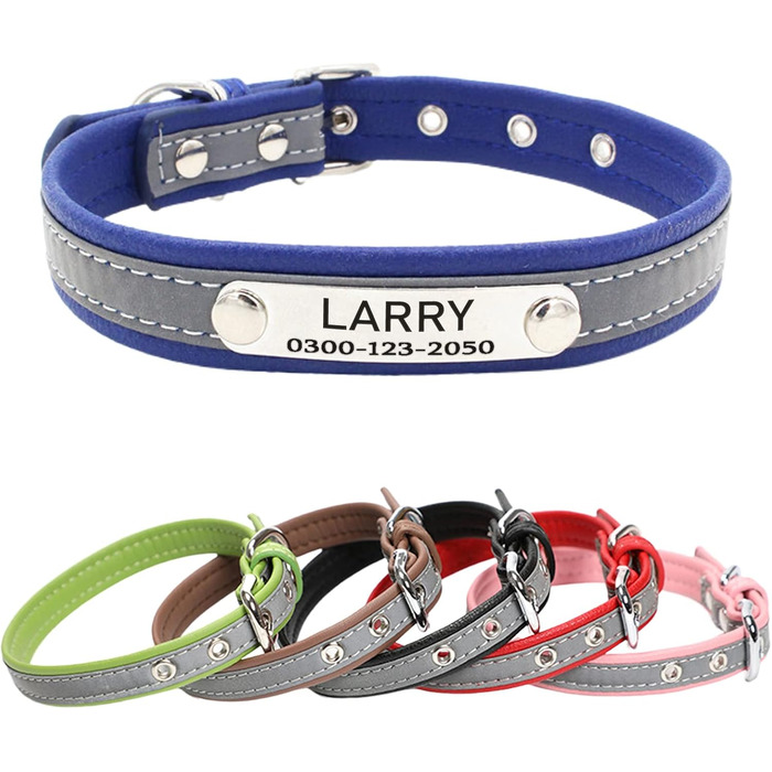 Освітлюючий нашийник для собак та котів Yonsbox з персоналізованою гравіюванням – міцний, легкий, з ID-значком та світловідбиваючими елементами. Розміри XS–XXL (синій, M: 29-38 см (для тварин вагою 6-10 кг))