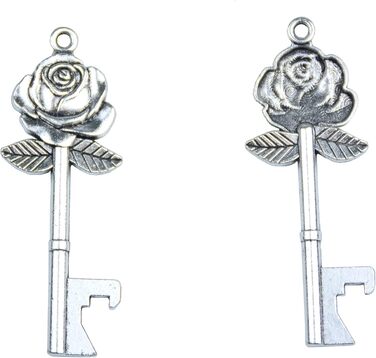 Aokbean 50pcs Wedding Key Bottle Openers Vintage Rose Flower Shape Gifts for Guest Gift Set with Candy Boxes, Thank You Tags and Ribbon (Antique Silver)