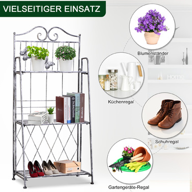 Outsunny Plant Shelf, Plant Stand, Flower Shelf, Flower Stand, Flower Ladder, Garden Shelf, 3 Tiers, Metal, Silver Gray, 44 x 25 x 96 cm