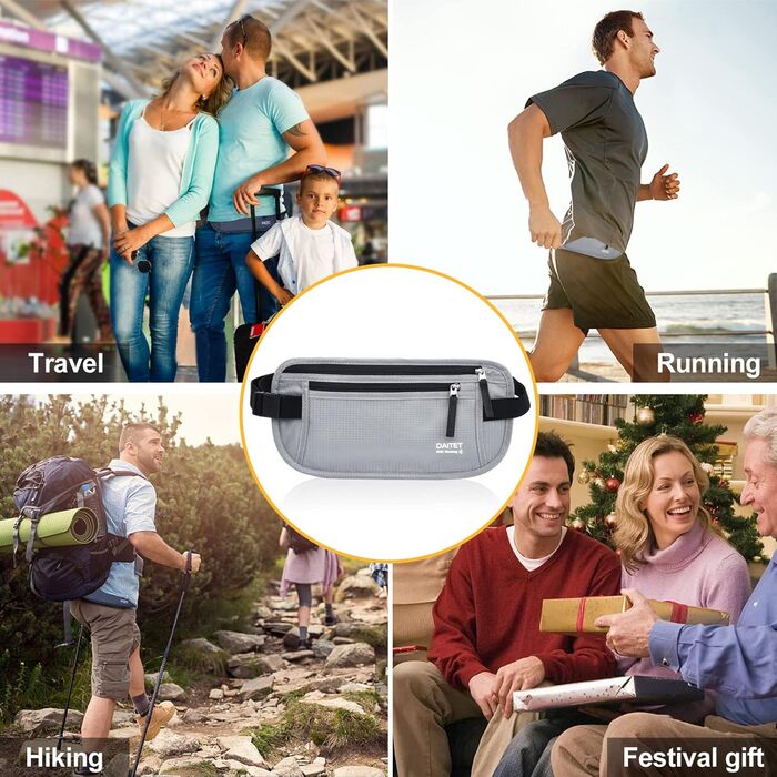 Гендерно-нейтральний RFID-захисний пояс-сумка для чоловіків та жінок, для подорожей та бігу, ширина пояса 3.7 см, сірий