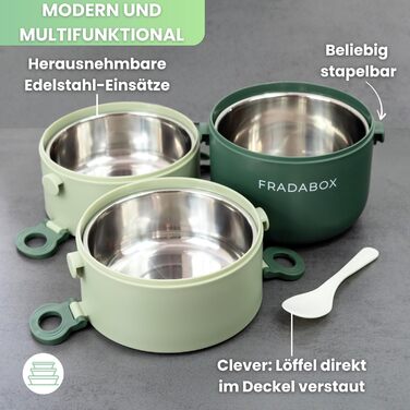 Бенто-бокс 'Elliot' 2400 мл, 3 секції з посудом, преміум нержавіюча сталь, зелений, без BPA, велика ланчбокс для дорослих, для Meal Prep, витримує мікрохвильову піч, не протікає