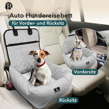 Bluzelle 2-in-1 Dog Car Seat & Bed - Oxford Fabric, Washable, Non-Slip - for Small & Medium Dogs - Grey