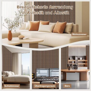 Акустичні 3D-панелі з дерева AKK-PANE 240x60 см (1,44 м²), стінові шумопоглинаючі панелі для кухні, вітальні та офісу, колір: темний горіх