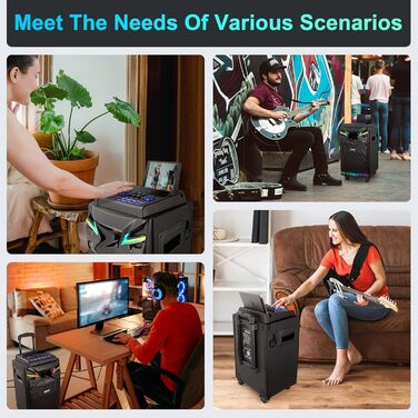 Портативна караоке система з Bluetooth та 2 мікрофонами, 2 x 10” динаміки, USB-C запис, світлові ефекти, FM, підтримка TV/проектора, GTSK210-1