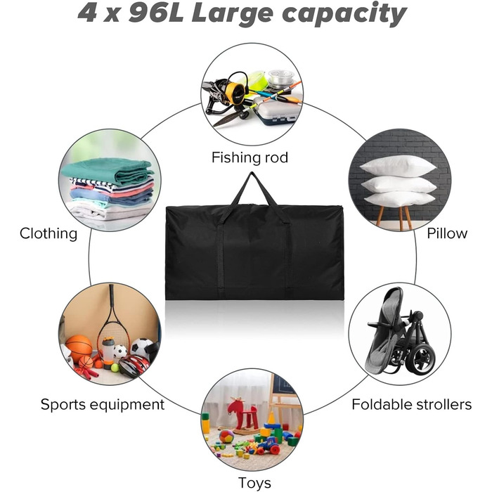 4 Pack Extra Large Travel Duffel Bag, Foldable, Waterproof, 600D Oxford Cloth, Durable Travel Bags for Men and Women, Strong Moving Boxes for House, Luggage Bags, Black, Travel