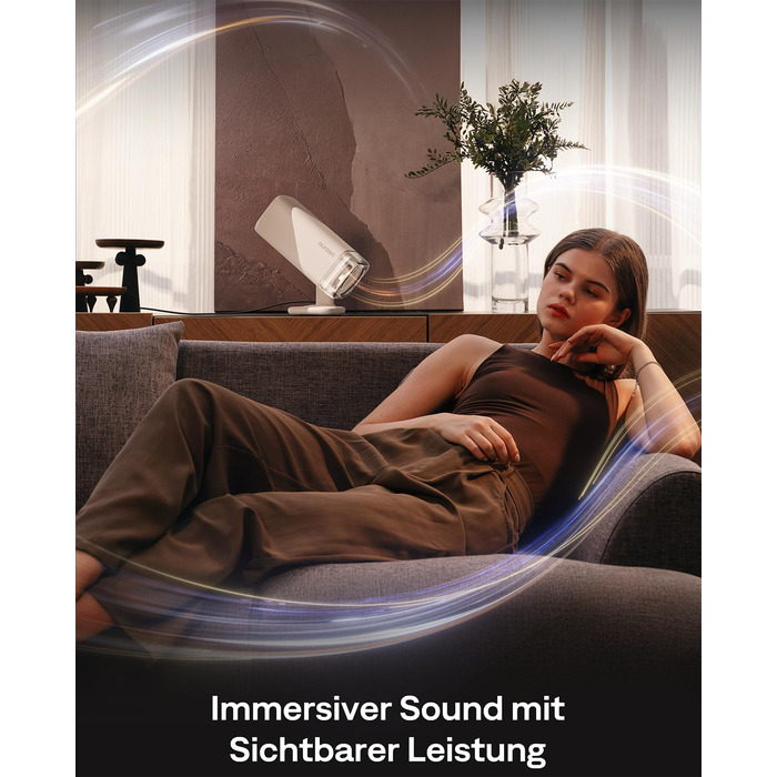 Smart проєктор Aurzen Boom Air Mini Beamer з Google TV та Netflix, 4K, USB-C, Dolby Audio, WiFi, Bluetooth, TOF автофокус, обертовий стійкий, кремовий