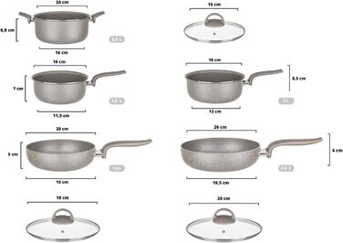 Набір каструль KASANOVA для традиційних плит, антипригарне покриття, набір посуду, здорове, швидке та рівномірне приготування їжі. Зроблено в Італії (8 предметів)