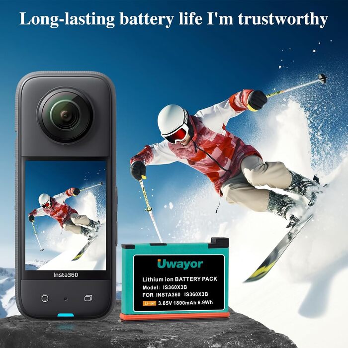 Запасний акумулятор Uwayor для Insta360 X3, 3-канальне USB-зарядне пристрій, сумісний з камерою Insta360 One X3