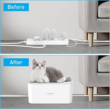 Мережевий фільтр із кабельною коробкою: 5 розеток, 3 USB-порти, органайзер для кабелів, білий кабель 2м