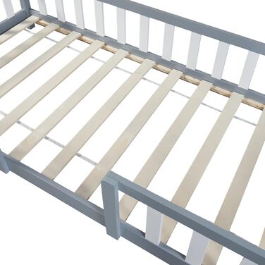 en.casa Kinderbett Sisimiut House Bed 90 x 200 cm with Fall Protection Wooden Bed for Children Floor Bed Slatted Frame Pine Wood Light Grey/White Light Grey / White 90x200 cm