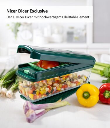 Набір для нарізки овочів Genius Nicer Dicer Exclusive 15 елементів: кубики, томати, тертка, слайсер, контейнер 2500 мл, зелений