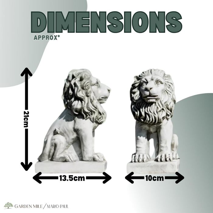 HomeZone 2 Piece Stone Effect Resin Lion Animal Garden Decorations Handmade Sculptures Lawn Statues Antique Decor Wildlife Sculptures