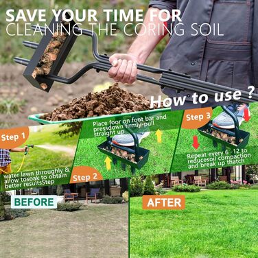 EEIEER Lawn Aerator, Aerifier for Lawn Hollow Spoon with Storage Tray and Garden Tools, T-Handle Lawn Aerator Verticutierer Heavy Duty Lawn Scarifier Lawn Aeration for Compacted Soils Lawn Care