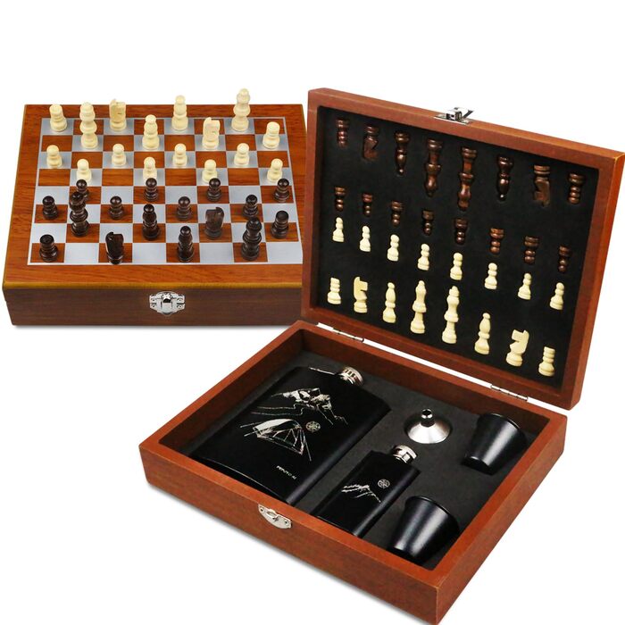 Набір фляга 260мл з шахами, нержавіюча сталь, міні-фляга для віскі, подарунок для батька