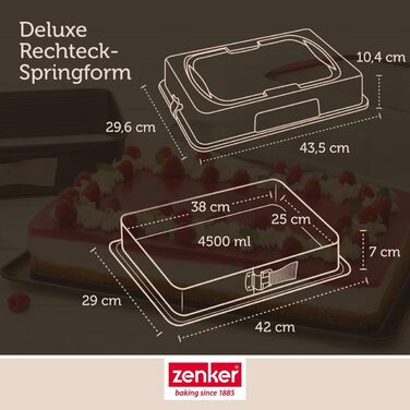 Zenker Rectangular Springform Pan with Lid DELUXE, Cake Transport Box with Enamel Base, Baking Sheet with Lid (Color: Black/Transparent/Red), Quantity: 1 Piece