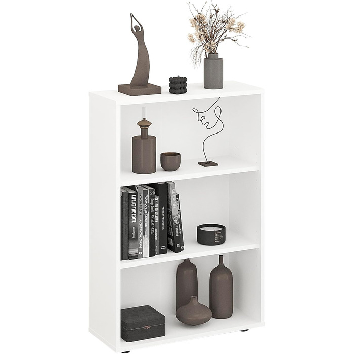 Книжкова шафа KOMTO Regal 80 см, біла, 3 полиці, регульовані, стелаж для зберігання, 80x90x24 см