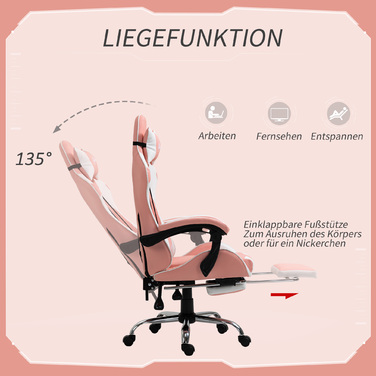 Vinsetto Gaming Chair, Computer Chair, Ergonomic Office Chair with Headrest and Lumbar Pillow, Height Adjustable, 360° Swivel, Pink+White | Aosom