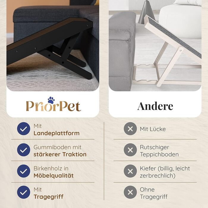 Рампа для собак Hunderampe: регульована, 18-53 см, для ліжка/дивану, з антиковзким покриттям, з натурального дерева (бірча)