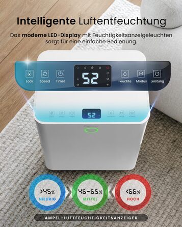 Pro Breeze OmniDry Dehumidifier 12L/24h Dehumidification Performance - Electric Dehumidifier, Humidity Sensor, Drain Hose, Digital Display, Sleep Mode, Timer - Against Humidity, Mold