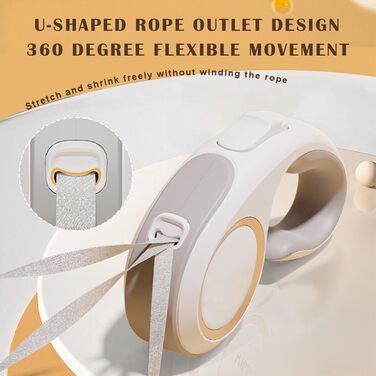 Висувна поводок для собак Marchul, 5 м, для собак до 30 кг, поводок без перекручування 360°, міцний нейлоновий трос, висувний поводок, гальмо однією рукою, пауза, блокування, білий та сірий