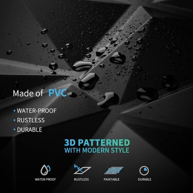 3D Панелі для стін Art3d, 33 шт., 30x30 см, матовий чорний, ПВХ, водостійкі