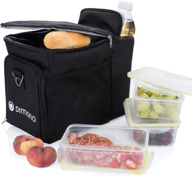 Сумка-холодильник Dimono® 15L з 3 контейнерами для їжі; пікнікова сумка з 3 ланчбоксами + кришка; сумка для обіду Isotasche з 3 боксами та охолоджувальним акумулятором (чорна)