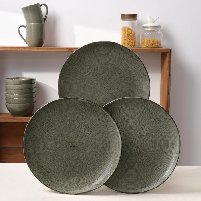 Набір посуду Tempus Serie для 6 осіб, 18 предметів, керамічний, темний оливковий, безпечний у мікрохвильовій печі та посудомийній машині