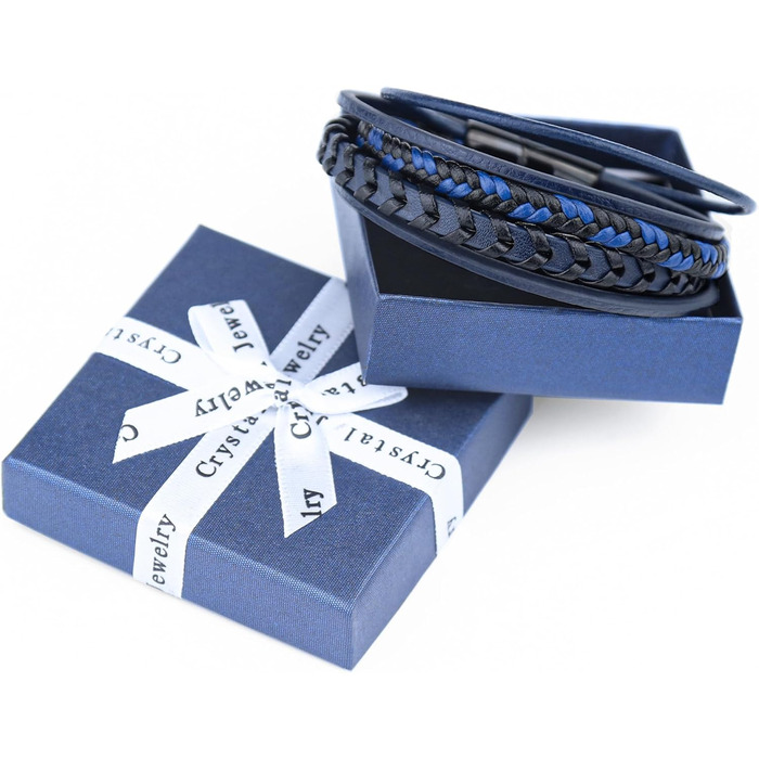 Чоловічий шкіряний браслет ручної роботи, коричнево-блакитний, 21 см, ідеальний подарунок на День батька, чоловічий аксесуар