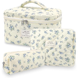 Набір косметичок 3 шт. для подорожей, косметичка для жінок з квітковим принтом, блакитний колір