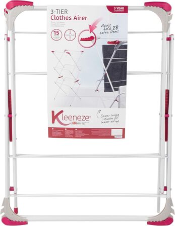 Розсувна сушарка для білизни Kleeneze KL078834EU7, 3 рівні, 7 м, для балкона, дому, вулиці, біла (рожева/сіра)