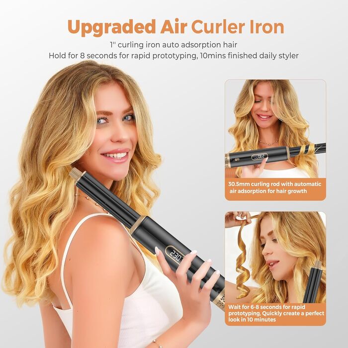 5-в-1 Станція для укладки волосся 1000W: фен-щітка, плойка, випрямляч, LCD-дисплей, 3 температурні режими, чорний