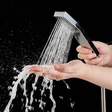 Shower head with hose 1.5m, high-pressure handheld shower with hose, brass fixed shower head with hose, water-saving shower head with pressure boosting for higher water pressure, with 1 jet type (square)