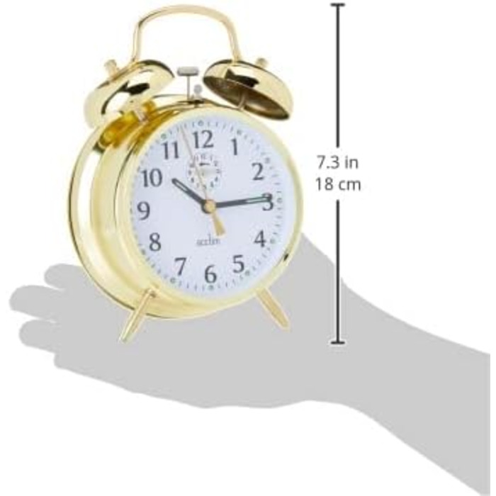 Acctim Saxon Mechanical Double Bell Alarm Clock, Brass, Metal, 16.5 x 12 x 5.5 cm