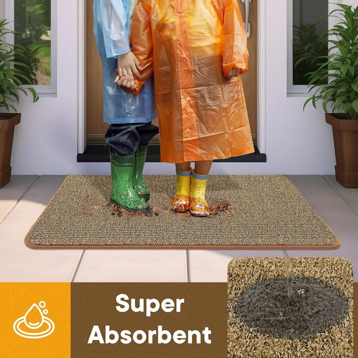 Привратний килимок Mibao 40 x 60 см, вологопоглинаючий та протиковзкий килим для вхідних дверей, для взуття та лап тварин, темно-коричневий