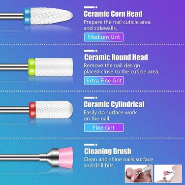 Набір свердл для нігтів Depvko 13 шт. (вольфрам карбід, кераміка, діамант) для манікюру та педикюру