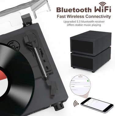 Вініловий програвач Udreamer з Bluetooth 5.3 та динаміками (Чорний)