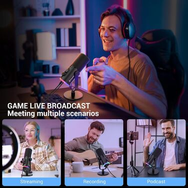 USB/XLR мікрофон для геймінгу та запису FDUCE з RGB-підсвічуванням, регулятором посилення та кріпленням на підставці (D30)