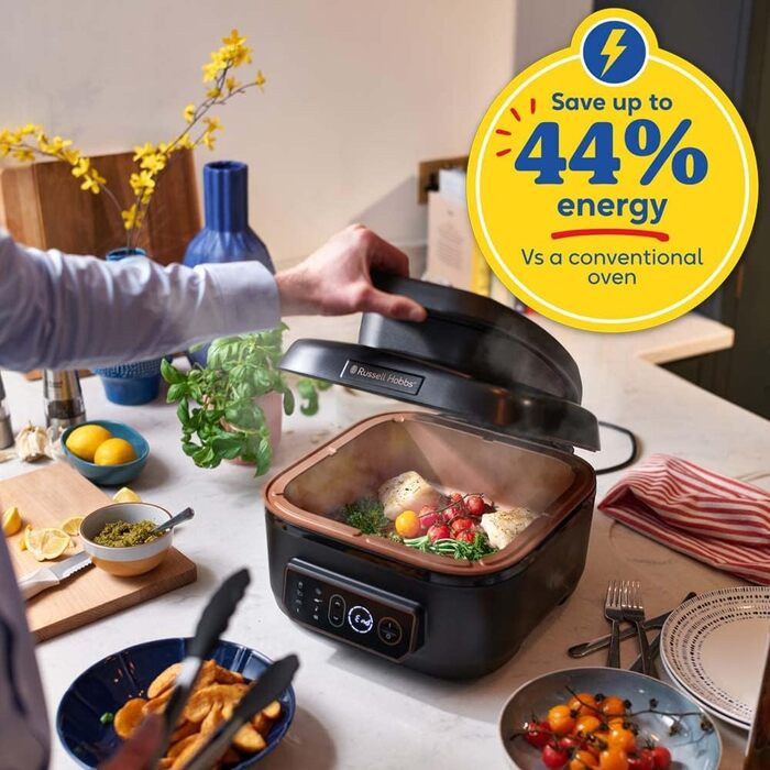 Аерофритюрниця Russell Hobbs SatisFry XL 5,5 л, мультифункціональна, Rapid Air, електрична, гриль, мультикухар, антипригарна, підходить для посудомийної машини, верхнє та нижнє нагрівання, повільне приготування, випічка, модель 26520-56