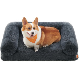 Feandrea FluffyHug Dog Bed, Dog Cushion Size XL, Dog Mat for Medium and Large Dogs, Dog Sofa with Ruffled Foam, Removable and Washable Cover, 106 x 80 x 23 cm, Ombré Grey PGW233G01 (L (91 x 68 x 23 cm), dark grey)