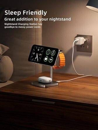 LULULOOK Qi2 Magsafe Зарядна станція 3 в 1 з алюмінію для Apple Watch та iPhone: 15W швидка зарядка для iPhone 17 Pro Max/Pro/Air/17, 5W для Apple Watch Ultra, AirPods. Титан.