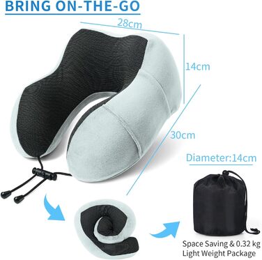 Подушка для шиї SOMLAW (2 шт.) з memory foam, ергономічна, для подорожей, літака, авто, офісу, з маскою для сну та берушами (сіро-білий)