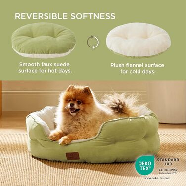 BEDSURE Cat Bed Washable - 63x53x20cm Cat Bed with Reversible Inner Cushion Cat Sleeping Place for Cats or Small Dogs (Light Green, L 63 x W 53 x H 20 cm)