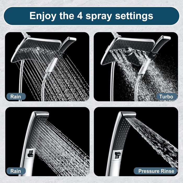 BRIGHT SHOWERS Dual Shower Head Combo Set, Handheld Shower Head, Rainfall Shower Head, Combo with Black Face, 152.4 cm Stainless Steel Shower Hose, (10W6L, Black)