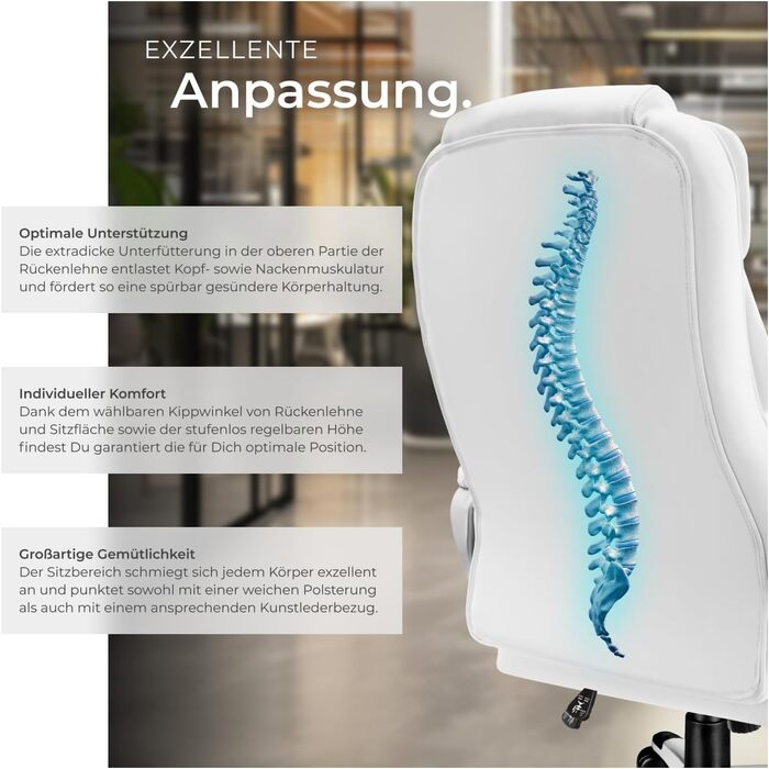 Крісло для офісу Tectake® з підлокітниками, регулюванням висоти та функцією гойдання, шкіряне, біле