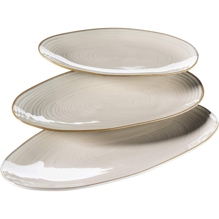 MÄSER 931372 Nottingham Series Set of 3 Serving Plates, Vintage-Look Serving Platter in 3 Sizes, Beige, Stoneware, 28 x 15.5 cm