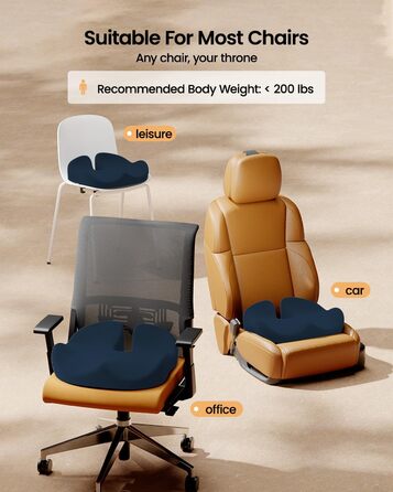 Ортопедична подушка для сидіння ProtoArc - для офісного крісла, автомобіля, інвалідного візка. З піною з пам'яті, рівномірний розподіл тиску, великий розмір, Navy Blue