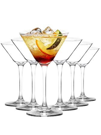 Набір келихів для мартини, 6 шт, 160 мл. Прозорі келихи для коктейлів з ніжкою, багаторазові, BPA-free, придатні для миття в посудомийній машині. Ідеально для барів, Margarita, Whiskey, Gin, Tequila