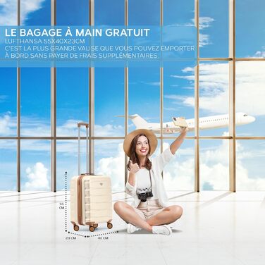 Чоткий валіза Flight Knight 4-колісний, жорсткий, ручна поклажа, 56x45x25 см (TSA), кремовий/бежевий